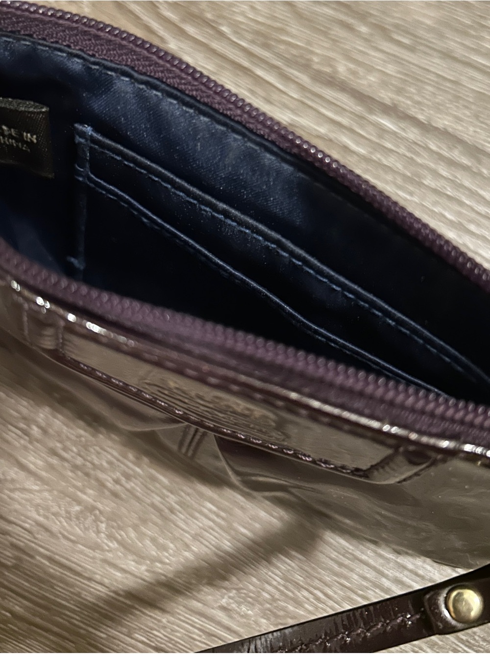 Coach Patent Wristlet in Dark Purple with Gold Hardware Accent - Picture 4 of 4